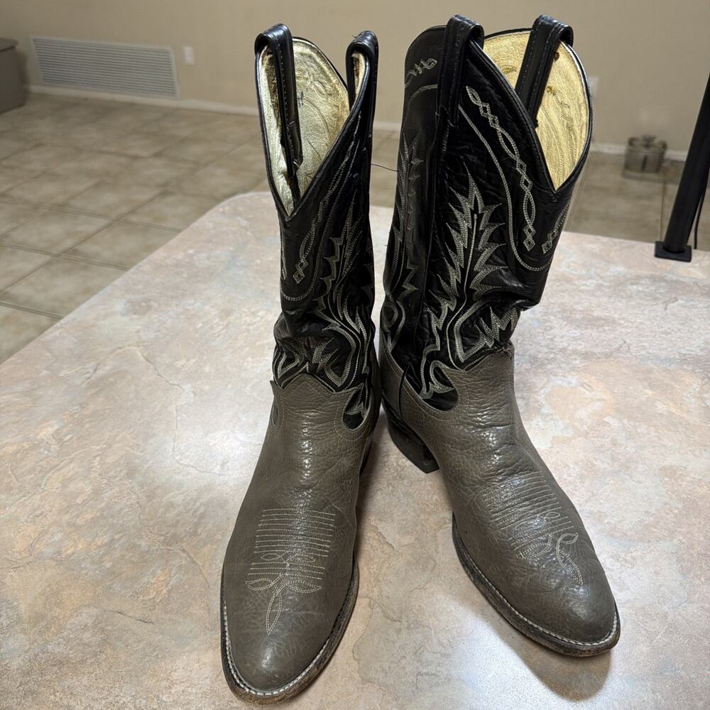 Tony Lama Boots 6700 Gray Black Leather Cowboy Men's 10 D Two Tone VTG